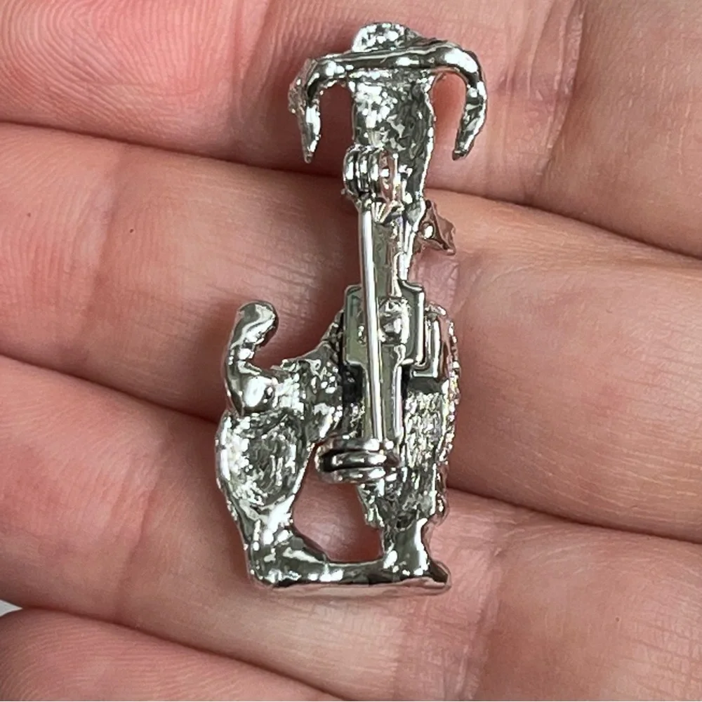 vintage silver tone poodle pin brooch red bow pin‎ back 1.5 inches